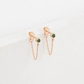 Rose gold tassel earrings with round green stone inlay and delicate chain pendants - August Light Green - Rose Gold