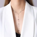 Elegante collana lunga a Y in acciaio inossidabile argento con perle di metallo lucido - Argento