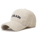 Beige lamb wool baseball cap featuring black Colorado embroidery with fuzzy warm texture - Adjustable / Light Beige