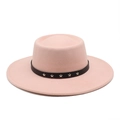 Detail of pink wool fedora with black decorative band and silver star metal rivets - M (56-58cm) / Grapefruit Pink