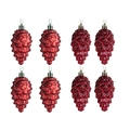 Set of 8 red pine cone Christmas ornaments with metallic glossy finish for tree decor - Set of 8 / Burgundy
