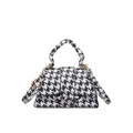 Chic black and white houndstooth handbag with golden hardware and a pleated handle - Houndstooth Black