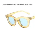 Vintage cat-eye sunglasses with translucent yellow frames and light blue lenses - Metal Hinge / Transparent Yellow Frame Blue Lens