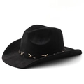 Chapeau de cowboy western classique en daim noir avec boucle en métal doré - M(56-58cm) / Noir