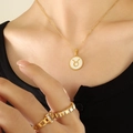 Golden 18K gold-plated Taurus zodiac necklace with white seashell round pendant - Gold Taurus
