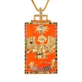 Macro detail of golden Tarot Judgement pendant with enamel inlay and colorful gemstones - Judgement (With Chain)