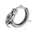 Silver stainless steel snake head ear hoop earrings with detailed scale texture - Snake Head Relief