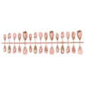 Unghie finte a mandorla rosa con rilievo a stella dorata e dettagli metallici, set da 24 - Stile Stellato Foglia d'Oro Rosa Nudo-In Striscia (B1-14068)