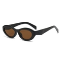 Occhiali da sole retrò neri ovali cat-eye con aste geometriche e lenti marroni scuri - Montatura Nera Lenti Tè