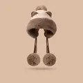 Winter plush trapper hat with bear ears and fluffy pom-poms in beige and brown colors - Adjustable / Off White