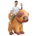 Inflatable pug dog costume for adults featuring camouflage pants design for parties - Riding A Pug / One Size