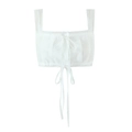 Elegant white lace camisole set with pleated texture and bow-tie front on plain background - S / White Top