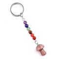 Chakra keychain with colorful beads and a pink natural stone mushroom pendant - Snowflake Agate