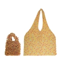 Yellow telescopic magic bubble tote with pink and blue floral pattern on pleated fabric - Floral 1