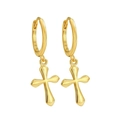 925 sterling silver gold hoop earrings featuring a zircon-studded cross pendant - Simple Polished Cross Huggie (2183) - Pair / Gold (#36)
