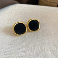 Macro view of gold square stud earrings with black velvet flocking and metallic edges - Rounded Square / Black (925 Sterling Silver Earring Post)