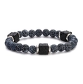 Men's lava rock bracelet with black square beads and silver spacer rings on white background - Weathered Black With Silver Spacers