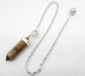 Tiger Eye hexagonal crystal bullet pendant necklace with silver chain and decorative bead - Tiger Eye Stone Bracelet