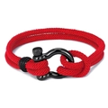 Men's red braided rope bracelet featuring a black horseshoe shackle clasp in titanium steel - Red