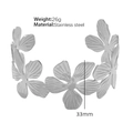 Silver stainless steel cuff bracelet with 33mm tropical flower cutouts and carved textures - SZ23-Silver/33mm