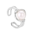 Eleganter silberner gedrehter Ring mit einer einzelnen runden weißen Perle im Design - Silber Perlenwickel Stil