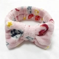 Fascia per capelli in pile di corallo rosa con motivi colorati e fiocco decorativo - Fascia con Fiocco Floreale