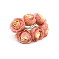 Faux silk burnt edge rose bouquet with six pink and cream flower heads for DIY decor - Deep Pink