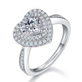 Exquisite 925 sterling silver heart-shaped moissanite ring with halo pavé setting - Double Layer Heart