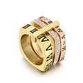 Multi-layer Roman numeral ring with crystals in gold and rose gold stainless steel - US 7 / Triple Color Multi-layer CZ Style (KR103533-GC) / Multicolor