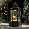 25cm vintage bronze Christmas lantern with Santa sleigh scene and snowing effect - Small Hexagon Santa Sleigh / 25cm