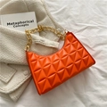 Orange quilted baguette bag with gold chunky chain strap and half-moon design - Orange Red