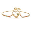 Bracelet ajustable doré avec cœur, chat, pierres colorées et détails en zircons pavés - Chat Coeur-Chaîne Zircon Colorée