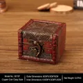 Vintage dark red wooden jewelry box with antique bronze coin latch and embossed pattern - Mini Square Box - Copper Coins