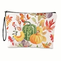 Borsa cosmetica portatile per il Ringraziamento con stampa zucca, foglie e cinturino - Motivo Zucca Autunnale Con Cordino (xy-031)