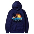 Navy blue Gulf of Mexico beach hoodie with vintage truck and sunset print graphic - Navy Blue
