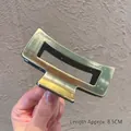Rectangle golden metal hair claw clip in brushed finish with 8.5cm length design - Large Gold Square Hair Claw
