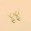 Golden Hamsa Hand earrings with white zircon crystals and a blue evil eye pendant - Zirconia Hamsa Hand (ES2826-1)