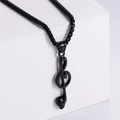 Black treble clef music note pendant with skull design on a black pearl chain - Black (No Chain)