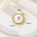Golden round heart pendant with white mother of pearl and moon shaped zircon inlay - Moon Style