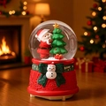 Christmas music box crystal ball with Santa Claus and snowman on red base - K028-Red/Tree