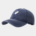 Detailed embroidery of a white ghost on a navy blue washed denim baseball cap - Adjustable / Navy Blue