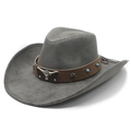 Western grey cowboy hat with bull head emblem, leather band and turquoise studs - M (56-58cm) / Medium Grey