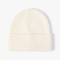 Classic white ribbed knit beanie hat with wide fold-over cuff for winter warmth - One Size / Cream