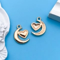 Gold moon and heart pendant charms for DIY jewelry making on blue surface - 1pc KC Gold Heart Moon 13x17mm