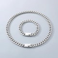 Set gioielli con collana e bracciale a catena cubana in acciaio inossidabile lucido - Stile A Colore Acciaio (Catena Lucida a Maglie Rotonde) / Bracciale 21cm