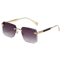 Retro rimless square sunglasses with gold metal frame and purple gradient lenses - Gold Frame Double Grey