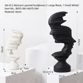 Abstract face sculpture set in black and white resin, modern minimalist art decor - Artistic Portrait Textured White Small Black Large Set - Combination D