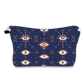Navy blue toiletry bag with evil eye and celestial prints featuring stars and crescent moons - Dark Blue Mystic Pattern
