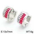 Silver stainless steel huggie hoop earrings featuring vibrant red crystal pave setting - Steel Red (KE118344-TGD)