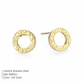 Elegant hammered 14K gold plated stainless steel circle stud earrings for fashion jewelry - Hammered Round (YE14990) / 8x8mm / Gold
